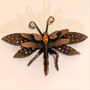 Stunning Handmade D. Pollak Dragonfly Copper Plated Dragonfly Brooch